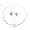 Stainless Steel Necklace and Earring, Heart Design, with White Crystal, Polished, Golden Finish, 06.116.0153