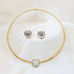 Stainless Steel Ring — Necklace and Earring Heart Design with White Crystal — main product view — SKU 163961 | Acero Inoxidable anillo — Necklace and Earring corazón diseño with cristal blanco — SKU 163961