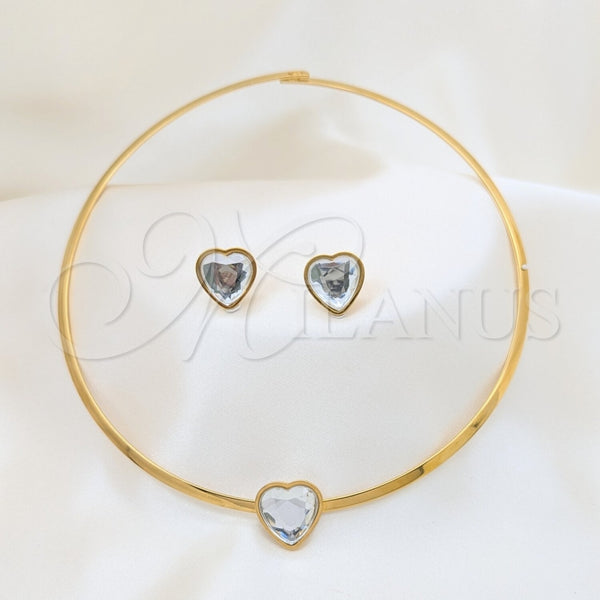 Stainless Steel Ring — Necklace and Earring Heart Design with White Crystal — main product view — SKU 163961 | Acero Inoxidable anillo — Necklace and Earring corazón diseño with cristal blanco — SKU 163961