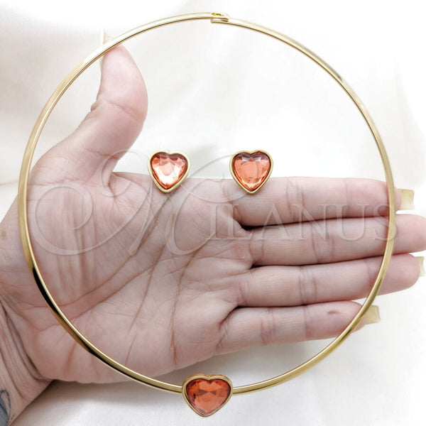 Stainless Steel Ring — Necklace and Earring Heart Design with Orange Red — alternate product view — SKU 163963 | Acero Inoxidable anillo — Necklace and Earring corazón diseño with Orange Red — SKU 163963