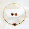 Stainless Steel Necklace and Earring, Heart Design, with Orange Red Crystal, Polished, Golden Finish, 06.116.0153.1