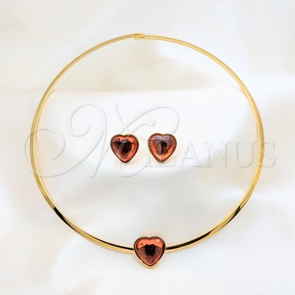 Stainless Steel Ring — Necklace and Earring Heart Design with Orange Red — main product view — SKU 163963 | Acero Inoxidable anillo — Necklace and Earring corazón diseño with Orange Red — SKU 163963