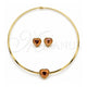 Stainless Steel Necklace and Earring, Heart Design, with Orange Red Crystal, Polished, Golden Finish, 06.116.0153.1