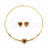 Stainless Steel Necklace and Earring, Heart Design, with Orange Red Crystal, Polished, Golden Finish, 06.116.0153.1