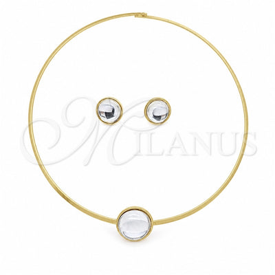 Stainless Steel Necklace and Earring, with White Crystal, Polished, Golden Finish, 06.116.0154 for wholesale, main product view