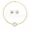 Stainless Steel Necklace and Earring, with White Crystal, Polished, Golden Finish, 06.116.0154