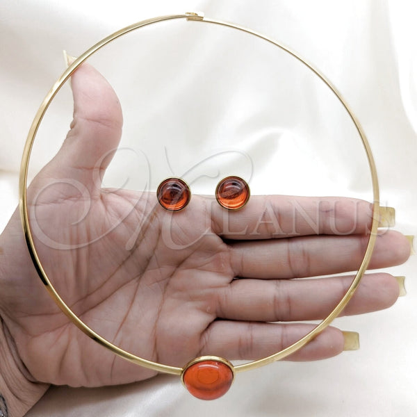 Stainless Steel Ring — Necklace and Earring with Orange Red Crystal Polished — alternate product view — SKU 163965 | Acero Inoxidable anillo — Necklace and Earring with Orange Red cristal pulido — SKU 163965