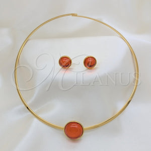 Stainless Steel Ring — Necklace and Earring with Orange Red Crystal Polished — main product view — SKU 163965 | Acero Inoxidable anillo — Necklace and Earring with Orange Red cristal pulido — SKU 163965
