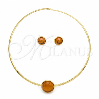Stainless Steel Necklace and Earring, with Orange Red Crystal, Polished, Golden Finish, 06.116.0154.1 for wholesale, main product view
