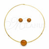 Stainless Steel Necklace and Earring, with Orange Red Crystal, Polished, Golden Finish, 06.116.0154.1