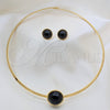 Stainless Steel Necklace and Earring, with Black Crystal, Polished, Golden Finish, 06.116.0154.2