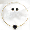Stainless Steel Necklace and Earring, with Black Crystal, Polished, Golden Finish, 06.116.0154.2