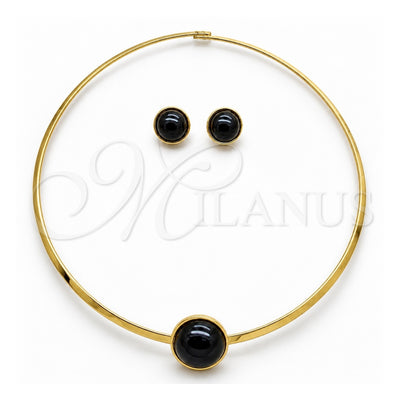 Stainless Steel Necklace and Earring, with Black Crystal, Polished, Golden Finish, 06.116.0154.2