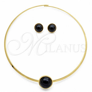 Stainless Steel Necklace and Earring, with Black Crystal, Polished, Golden Finish, 06.116.0154.2