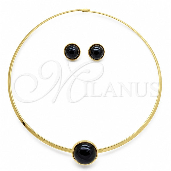 Stainless Steel Necklace and Earring, with Black Crystal, Polished, Golden Finish, 06.116.0154.2