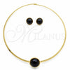 Stainless Steel Necklace and Earring, with Black Crystal, Polished, Golden Finish, 06.116.0154.2