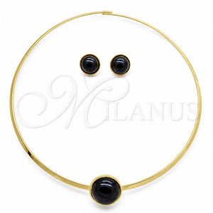 Stainless Steel Necklace and Earring, with Black Crystal, Polished, Golden Finish, 06.116.0154.2