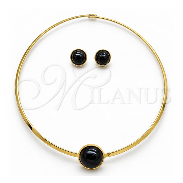 Stainless Steel Necklace and Earring, with Black Crystal, Polished, Golden Finish, 06.116.0154.2