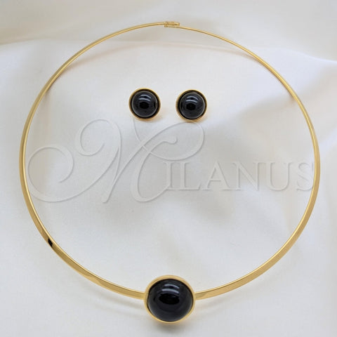 Stainless Steel Necklace and Earring, with Black Crystal, Polished, Golden Finish, 06.116.0154.2