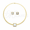 Stainless Steel Necklace and Earring, with White Crystal, Polished, Golden Finish, 06.116.0155