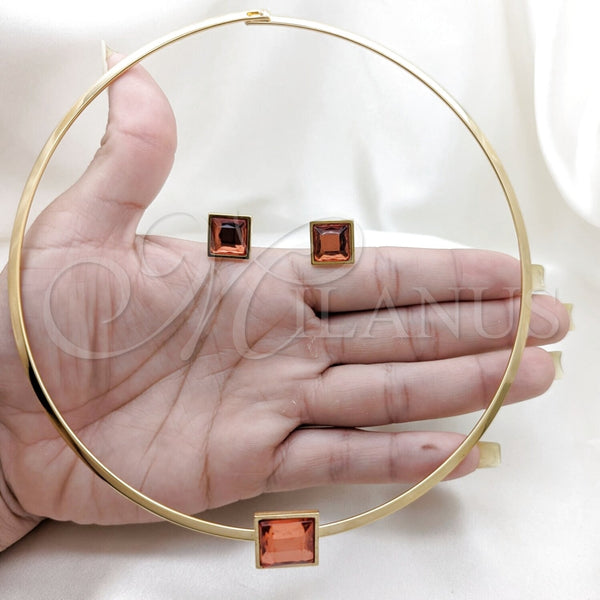 Stainless Steel Ring — Necklace and Earring with Orange Red Crystal Polished — alternate product view — SKU 163968 | Acero Inoxidable anillo — Necklace and Earring with Orange Red cristal pulido — SKU 163968