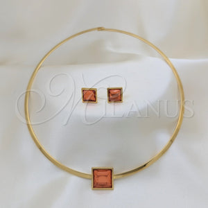 Stainless Steel Ring — Necklace and Earring with Orange Red Crystal Polished — main product view — SKU 163968 | Acero Inoxidable anillo — Necklace and Earring with Orange Red cristal pulido — SKU 163968