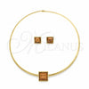 Stainless Steel Necklace and Earring, with Orange Red Crystal, Polished, Golden Finish, 06.116.0155.1