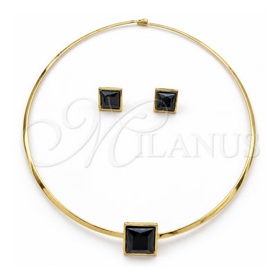 Stainless Steel Necklace and Earring, with Black Crystal, Polished, Golden Finish, 06.116.0155.2