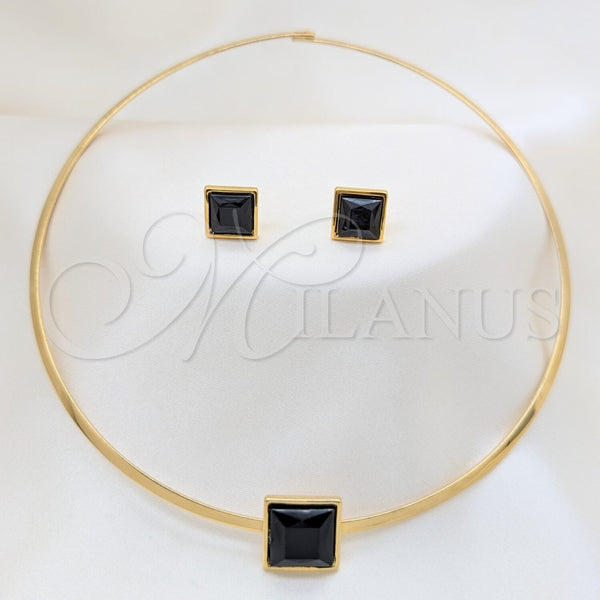 Stainless Steel Ring — Necklace and Earring with Black Crystal Polished 06. — main product view — SKU 163969 | Acero Inoxidable anillo — Necklace and Earring with negro cristal pulido 06. — SKU 163969