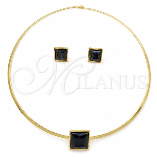 Stainless Steel Necklace and Earring, with Black Crystal, Polished, Golden Finish, 06.116.0155.2