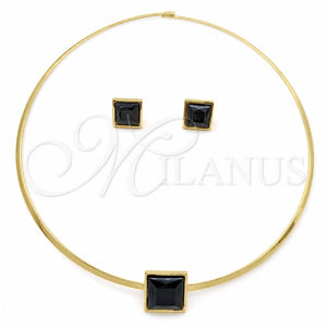 Stainless Steel Necklace and Earring, with Black Crystal, Polished, Golden Finish, 06.116.0155.2