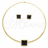 Stainless Steel Necklace and Earring, with Black Crystal, Polished, Golden Finish, 06.116.0155.2