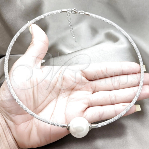 Stainless Steel Necklace — Fancy Necklace Ball and Twist Design with White — alternate product view — SKU 163975 | Acero Inoxidable collar — elegante Necklace Ball and Twist diseño with blanco — SKU 163975