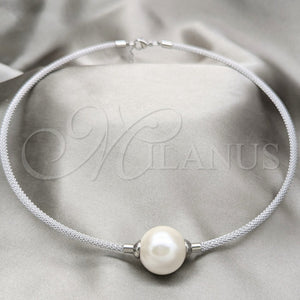 Stainless Steel Necklace — Fancy Necklace Ball and Twist Design with White — main product view — SKU 163975 | Acero Inoxidable collar — elegante Necklace Ball and Twist diseño with blanco — SKU 163975