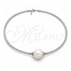 Stainless Steel Fancy Necklace, Ball and Twist Design, with White Pearl, Polished, Rhodium Finish, 04.116.0112 (Thickness, 17 Inches Length)