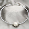 Stainless Steel Fancy Necklace, Ball and Twist Design, with White Pearl, Polished, Rhodium Finish, 04.116.0112 (Thickness, 17 Inches Length)
