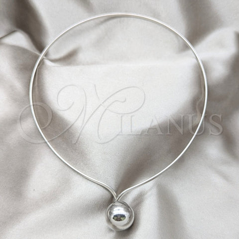 Stainless Steel Fancy Necklace, Ball and Twist Design, Polished, Rhodium Finish, 04.116.0113 (Thickness, 17 Inches Length)