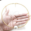 Stainless Steel Fancy Necklace, Ball and Twist Design, with White Pearl, Polished, Golden Finish, 04.116.0112.1 (Thickness, 17 Inches Length)