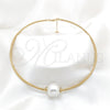 Stainless Steel Fancy Necklace, Ball and Twist Design, with White Pearl, Polished, Golden Finish, 04.116.0112.1 (Thickness, 17 Inches Length)