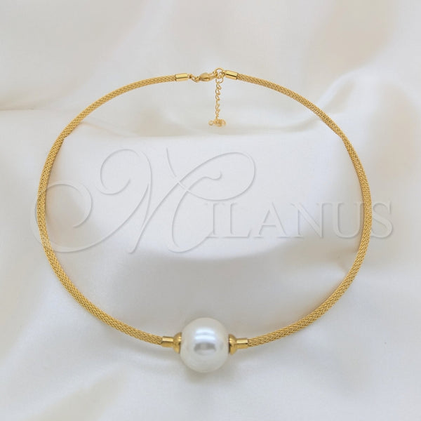 Stainless Steel Necklace — Fancy Necklace Ball and Twist Design with White — main product view — SKU 163988 | Acero Inoxidable collar — elegante Necklace Ball and Twist diseño with blanco — SKU 163988