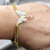 Stainless Steel Fancy Bracelet, Butterfly Design, with White Crystal, Polished, Golden Finish, 03.116.0062.07 (01 MM Thickness, 1 Inches Length)