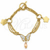 Stainless Steel Fancy Bracelet, Butterfly Design, with White Crystal, Polished, Golden Finish, 03.116.0062.07 (01 MM Thickness, 1 Inches Length)