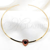 Stainless Steel Basic Necklace, Heart and Twist Design, with Orange Red Crystal, Polished, Golden Finish, 04.116.0124 (Thickness, 17 Inches Length)