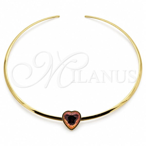 Stainless Steel Basic Necklace, Heart and Twist Design, with Orange Red Crystal, Polished, Golden Finish, 04.116.0124 (Thickness, 17 Inches Length)