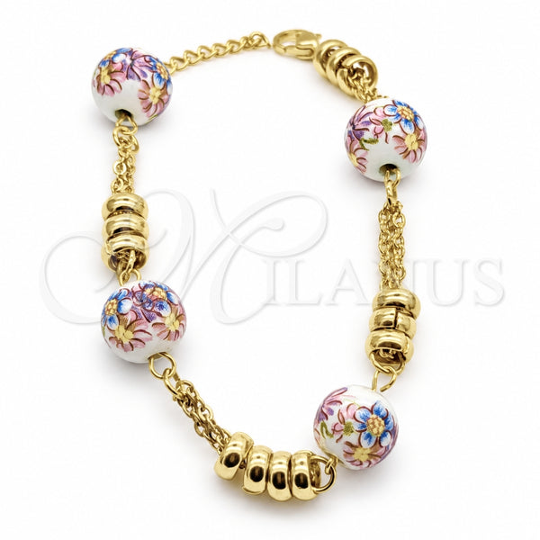 Stainless Steel Fancy Bracelet, Ball Design, Polished, Golden Finish, 03.116.0063.07 (01 MM Thickness, 1 Inches Length)