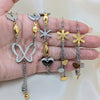 Stainless Steel Necklace, Bracelet and Earring, Heart and Flower Design, Polished, Two Tone, 06.116.0161.1