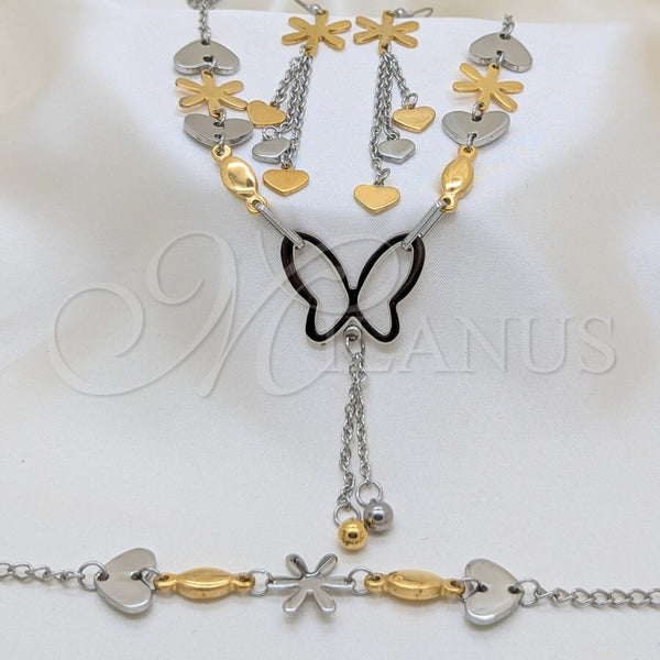 Stainless Steel Ring — Necklace Bracelet and Earring Heart and Flower Design — main product view — SKU 164000 | Acero Inoxidable anillo — Necklace Bracelet and Earring corazón and flor diseño — SKU 164000