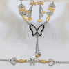 Stainless Steel Necklace, Bracelet and Earring, Heart and Flower Design, Polished, Two Tone, 06.116.0161.1
