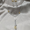 Stainless Steel Necklace, Bracelet and Earring, Flower and Ball Design, with White Crystal, Polished, Two Tone, 06.116.0157