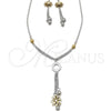 Stainless Steel Necklace, Bracelet and Earring, Flower and Ball Design, with White Crystal, Polished, Two Tone, 06.116.0157